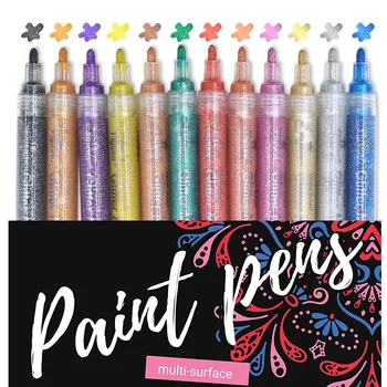 12 Цветных маркеров с блестками Акриловые маркеры с блестками Ultra Middle Point 2,0 мм ручка для рисования наскальными рисунками DIY Crafts
