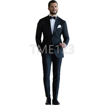 2022 Модные Черные Мужские костюмы для свадьбы, Деловой мужской костюм на одной пуговице, Мужские свадебные костюмы, 2 предмета (куртка + брюки), Костюм Homme