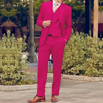 2022 Новейший дизайн, Розовые приталенные свадебные костюмы для мужчин, 3 предмета, Элегантные Деловые Повседневные комплекты Блейзеров с вырезами на лацканах, Куртка, Жилет, Брюки