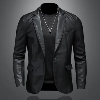 2023 Мужское новое модное приталенное кожаное пальто, костюм, мужское кожаное пальто, повседневный маленький костюм, мужская модная куртка в корейском стиле