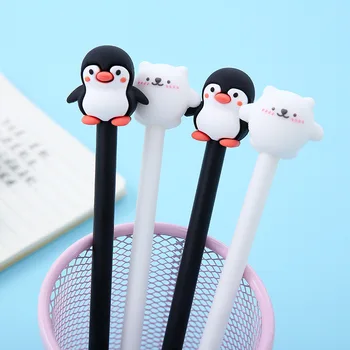 36 ШТ. Корейская мультяшная силиконовая нейтральная ручка с пингвином, милые черно-белые животные, мягкая резиновая ручка для подписи, офисная оптовая продажа