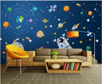 3d фотообои для стен в рулонах Мультфильм космическая планета космический корабль астронавт детская комната домашний декор 3D панели на стену