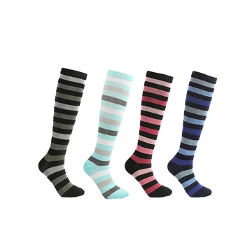 4 Пары/лот, Длинные компрессионные носки с рисунком в полоску, Чулки, Дышащие Женские Тонкие носки, Дышащие мягкие спортивные носки для бега