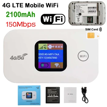 4G LTE Беспроводной Маршрутизатор 150 Мбит/с, Мини Мобильный WiFi, Слот для SIM-карты, Портативное Сетевое Устройство доступа, 2100 мАч, Красочный светодиодный Дисплей