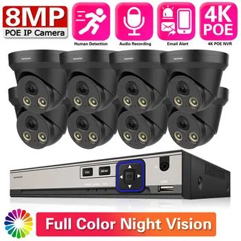 8CH 8MP Ultra HD NVR Система Видеонаблюдения 4K H.265 + Видеорегистратор Видеонаблюдения 4K IP66 IPC CCTV Цветные Комплекты Купольных Камер Ночного Видения