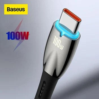 Baseus PD100W Светодиодный Usb-кабель Type C Кабель для Быстрой Зарядки Type-C-Type-C 5A Шнур мобильного телефона Для Ноутбука Xiaomi Samsung