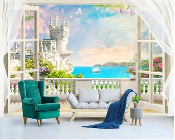 beibehang Dream модные трехмерные обои 3D европейское окно балкон морская фреска ТВ фон обои для домашнего декора