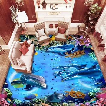 beibehang, напольная роспись на заказ, подводный мир, дельфин, коралл, 3D, напольная трехмерная роспись, плитка papel de parede