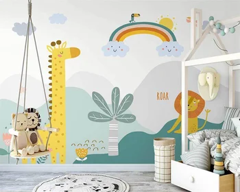 beibehang Настроить новое папье-маше в скандинавском стиле, ручная роспись, мультяшный жираф, животное, простые фоновые обои для детской комнаты