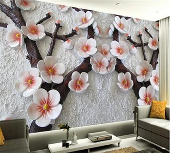 beibehang Современное искусство на заказ высококачественные обои 3D фон для гостиной ТВ рельефное украшение серии plum blossom