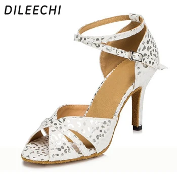 DILEECHI/ белые и красно-синие женские туфли для латиноамериканских танцев для взрослых, обувь для бальных танцев, вечерние туфли для Сальсы на квадратном каблуке 8,5 см