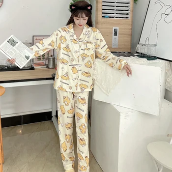 Kawaii Аниме Sanrio Kuromi Пижама для Женщин, Стильные Модные Брюки с длинными рукавами, Женская Ночная Одежда из 2 предметов, Женская Домашняя Одежда