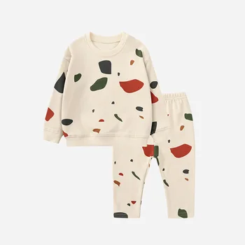 Kiddiezoom, осенний комплект одежды для маленьких мальчиков и девочек, хлопковый топ для новорожденных + штаны, зимняя одежда для младенцев из 2 предметов