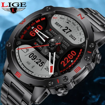 LIGE 1,52-дюймовые смарт-часы с GPS-отслеживанием движения, Мужские часы для мониторинга здоровья, Bluetooth-вызов, IP67 Водонепроницаемые Мужские умные часы