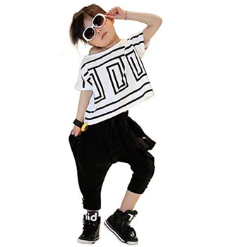 LOLANTA Комплект одежды для девочек из 2 предметов, топ с коротким рукавом и черные шаровары, Размер одежды от 3 до 12 лет
