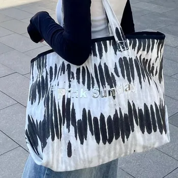 MBTI Модная женская сумка-тоут Эстетическая Литературная Большая вместительная Хлопковая сумка для покупок с чернилами, роскошная дизайнерская сумка