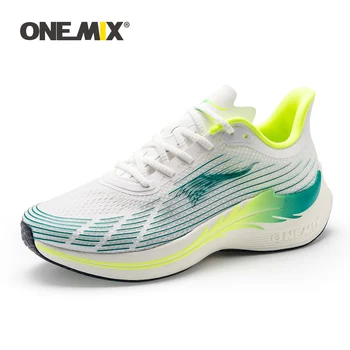 ONEMIX 2023 Marathon Мужские Кроссовки Для Бега с зеленой Дышащей сеткой из углеродного волокна, Женские кроссовки на шнуровке, Сетчатая Спортивная обувь