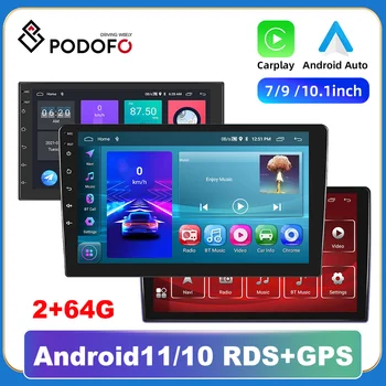 Podofo Android 10 Автомобильный Радиоприемник Carplay Авторадио 16G 32G 2 Din 7/9/10 