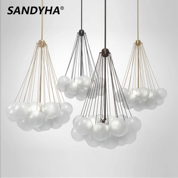 SANDYHA Nordic Glass Ball Светодиодное подвесное освещение Золотисто-Черная Люстра для гостиной, столовой, Спальни, Украшение дома, Внутренний блеск E27