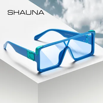 SHAUNA, новое поступление, брендовые дизайнерские мужские И женские квадратные солнцезащитные очки Оверсайз, трендовые модные соединенные очки зелено-синего оттенка