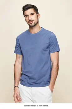 X1669 Удобная модальная хлопковая футболка с коротким рукавом, мужская приталенная однотонная рубашка с эластичным низом и круглым вырезом