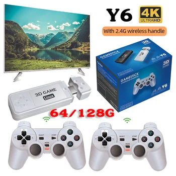 Y6 4K Ретро игровая консоль 64/128g 10000 + Game HD 2,4G Беспроводной контроллер Emuelec4.3 На нескольких языках 3D Игровая приставка