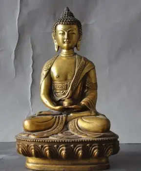 Античная бронзовая статуя Будды медицины старый тибетский буддизм латунь позолоченный шакьямуни