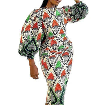 Африканские платья Женская одежда С рукавом-фонариком и высокой Талией Африканская Одежда Модный Новый Принт Элегантное Вечернее Африканское платье Vestidos