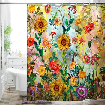 Богемная занавеска для ванной комнаты, красочные креативные подсолнухи в стиле бохо, красивая яркая занавеска для душа из полиэстеровой ткани с крючками