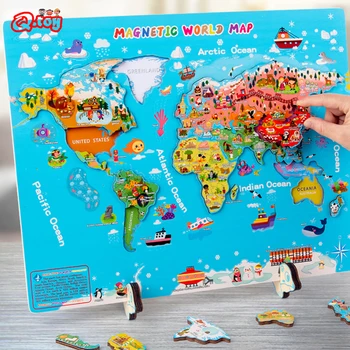 Большая деревянная головоломка с картой мира, магнитная детская игрушка Монтессори, развивающие игрушки для детей карта мира из дерева Учебные пособия