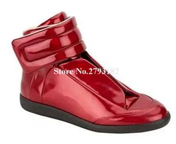 Бренд Rousmery, красные кожаные кроссовки с круглым носком и высоким берцем, мужская высококачественная повседневная обувь для отдыха на плоской подошве
