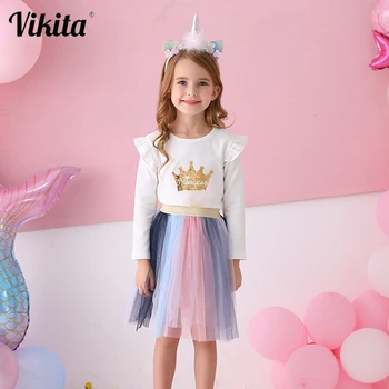 Бренд VIKITA/ Юбки принцессы для маленьких девочек, праздничные сетчатые юбки-пачки для танцев, детские фатиновые блестящие юбки