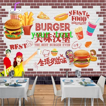 Бургер Ресторан быстрого Питания Обои 3D Handburger Еда Снэк-Бар Промышленный Декор Кирпичная Стена Фон Настенные Обои 3D
