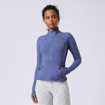 Весна-осень, новые продукты, одежда для йоги, Женская эластичная футболка на молнии с длинными рукавами, свитер для бега, куртка для фитнеса