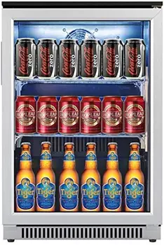 Встроенный холодильник для напитков шириной 20 дюймов со стеклянной дверцей, холодильник для напитков с автоматической разморозкой под стойкой, синяя светодиодная подсветка Drink Co