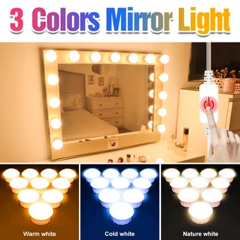 Голливудское зеркало для тщеславия, лампа USB, светодиодная лампа, Зеркало для макияжа, Туалетный столик, Лампы для тщеславия, простой стиль, Затемняемая лампа для спальни