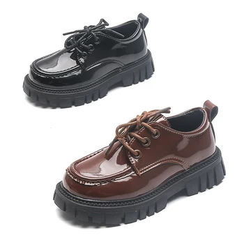 Детская обувь из лакированной кожи, новинка 2022 года для мальчиков и девочек, одинарная обувь в британском стиле на платформе в стиле ретро, нескользящая школьная обувь для выступлений