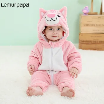 Детская одежда, Толстовка с капюшоном, Кигуруми, комбинезон для мальчиков и девочек, теплый комбинезон с рисунком Розового кота, пижама для малышей, зимняя одежда для младенцев
