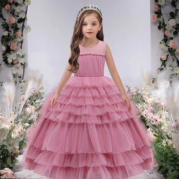 Детские платья для подружек невесты длиной до щиколотки для маленьких девочек, Детский костюм Принцессы, платье-пачка для торта, Свадебное платье для девочек