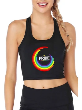 Дизайн Pride Month Сексуальный облегающий укороченный топ с бисексуальной радужной графикой, дышащие топы для фитнеса ЛГБТ, камзол для фитнеса
