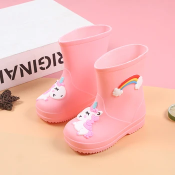 Дождевики для младенцев Four Seasons, детские ботинки для девочек и мальчиков, Непромокаемая обувь с Мультяшным Единорогом, детская водонепроницаемая обувь