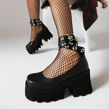 Женская обувь 2023, платформа в стиле панк, Высокий каблук, пряжка на щиколотке, Размер 43, Элегантные вечерние тонкие туфли с пятиконечной звездой, Женская Прямая поставка