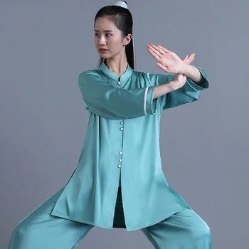 Женская одежда для Тайцзи, одежда для ушу, Одежда для соревнований по кунг-фу, Униформа для боевых искусств, Без Морщин, Дышащая, 2022 Голубой