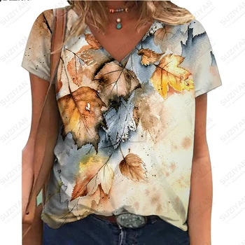Женская футболка в стиле ретро с 3D текстурным принтом, хлопок с V-образным вырезом, трикотаж большого размера с короткими рукавами, свободная повседневная уличная одежда, женская одежда