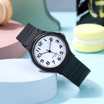 Женские часы Аналоговые кварцевые часы Пластиковые Водонепроницаемые часы 5ATM для девочек и мальчиков, большие цифры, простые часы, дамы для пожилых людей
