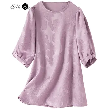 Женский модный новый шелковый топ из корончатого крепа с круглым вырезом и рукавом-пузырем, темпераментная футболка из шелка тутового цвета с коротким рукавом, маленькая рубашка