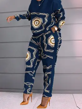 Женский спортивный костюм Urbano с круглым вырезом и геопринтом, лоскутный топ с длинными рукавами и брюки, повседневный спортивный костюм Juicy Coutoure