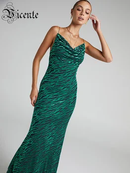 Женское Длинное платье без рукавов VC, Зеленые Платья на бретельках с рисунком зебры, Летние Повседневные Платья 2022