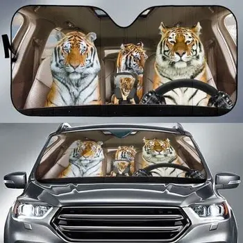 Забавный Автомобильный Солнцезащитный Козырек для Семьи Тигров с левым рулем, Семейный Солнцезащитный Козырек Для Диких Животных Для Семьи Тигров, Подарок для Любителя Тигров