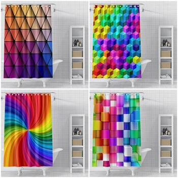 Занавески для душа в полоску цвета радуги с геометрическим рисунком, Занавеска для ванной комнаты из водонепроницаемой полиэфирной ткани, занавеска для ванны с крючками